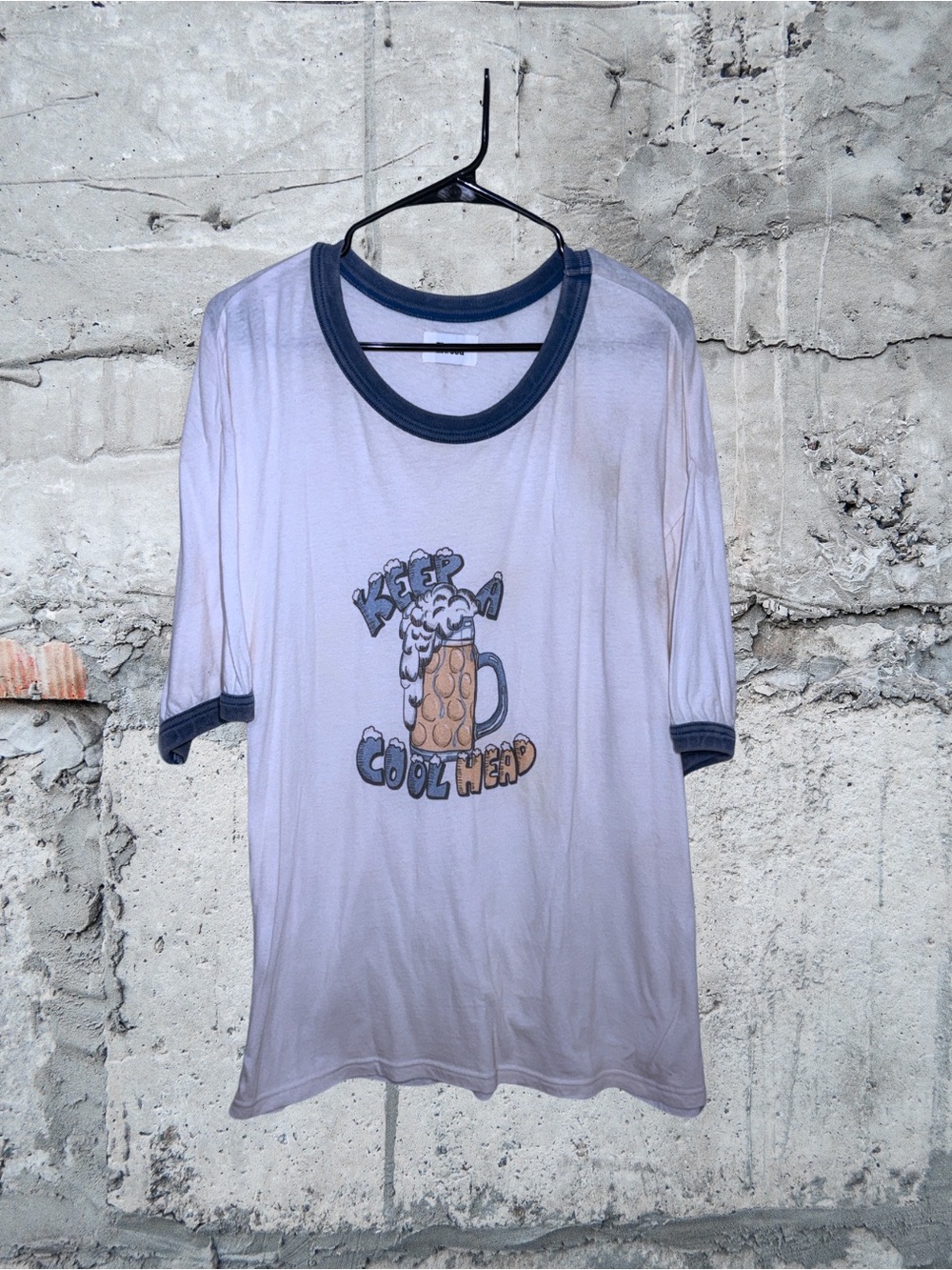 Vintage-Style Keep Your Cool Head Graphic Tee - White with Navy Trim